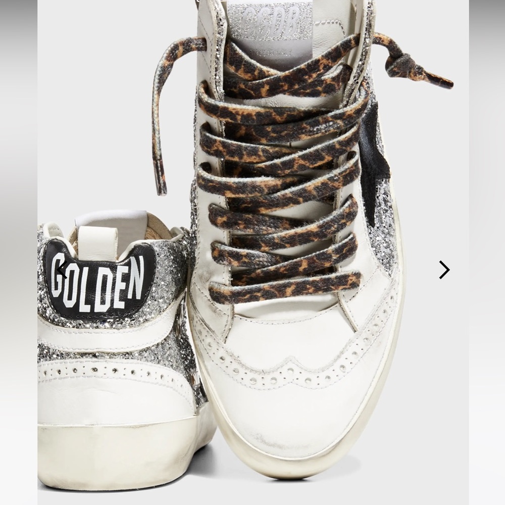 Golden Goose- worn only once - mid star glitter wing-tip sneakers 8.5 silver- 39